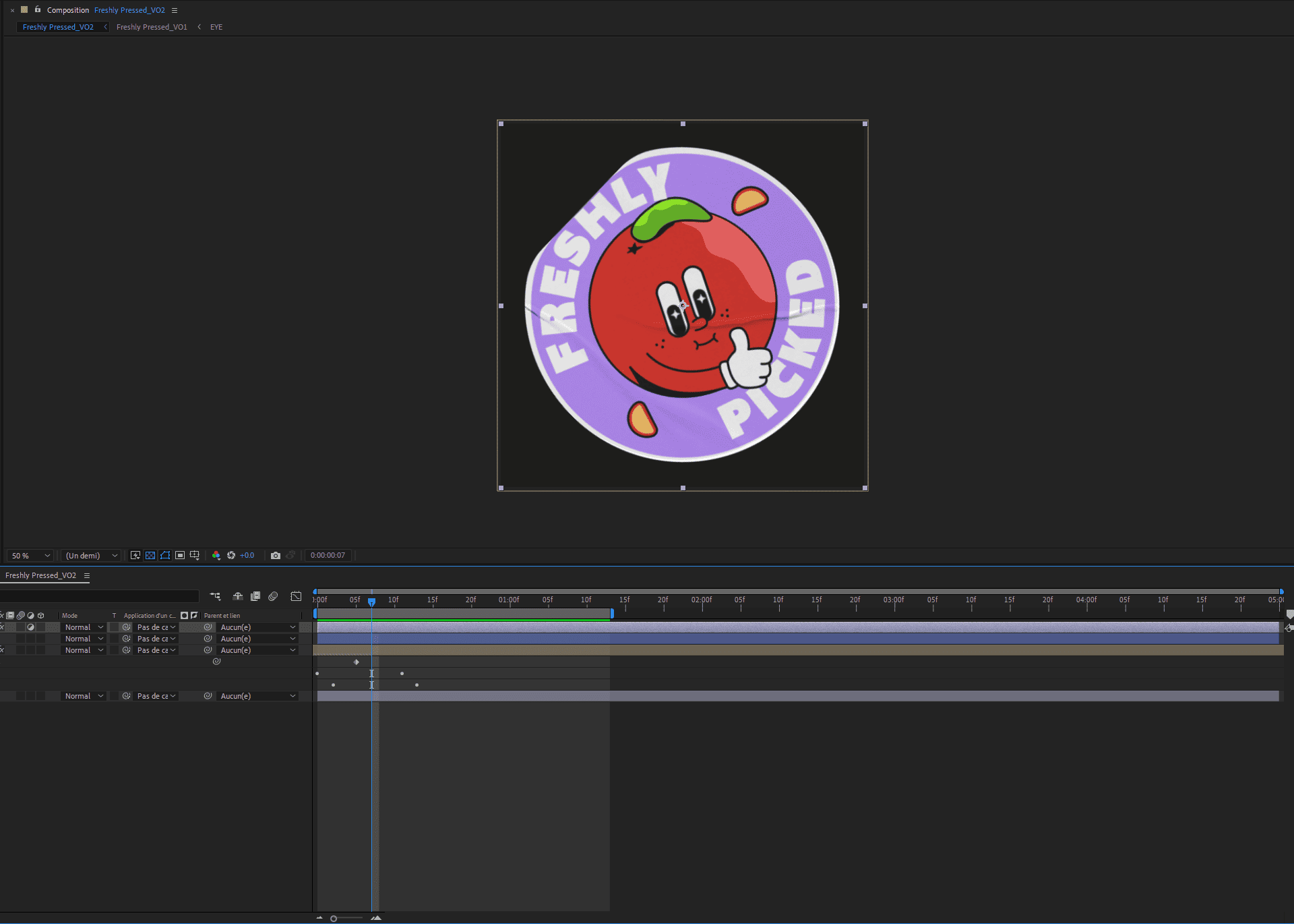 Vue du projet dans Adobe After Effects